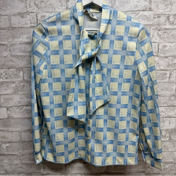 VINTAGE checkered blouse women’s size large‎ tie bow front - Picture 1 of 5